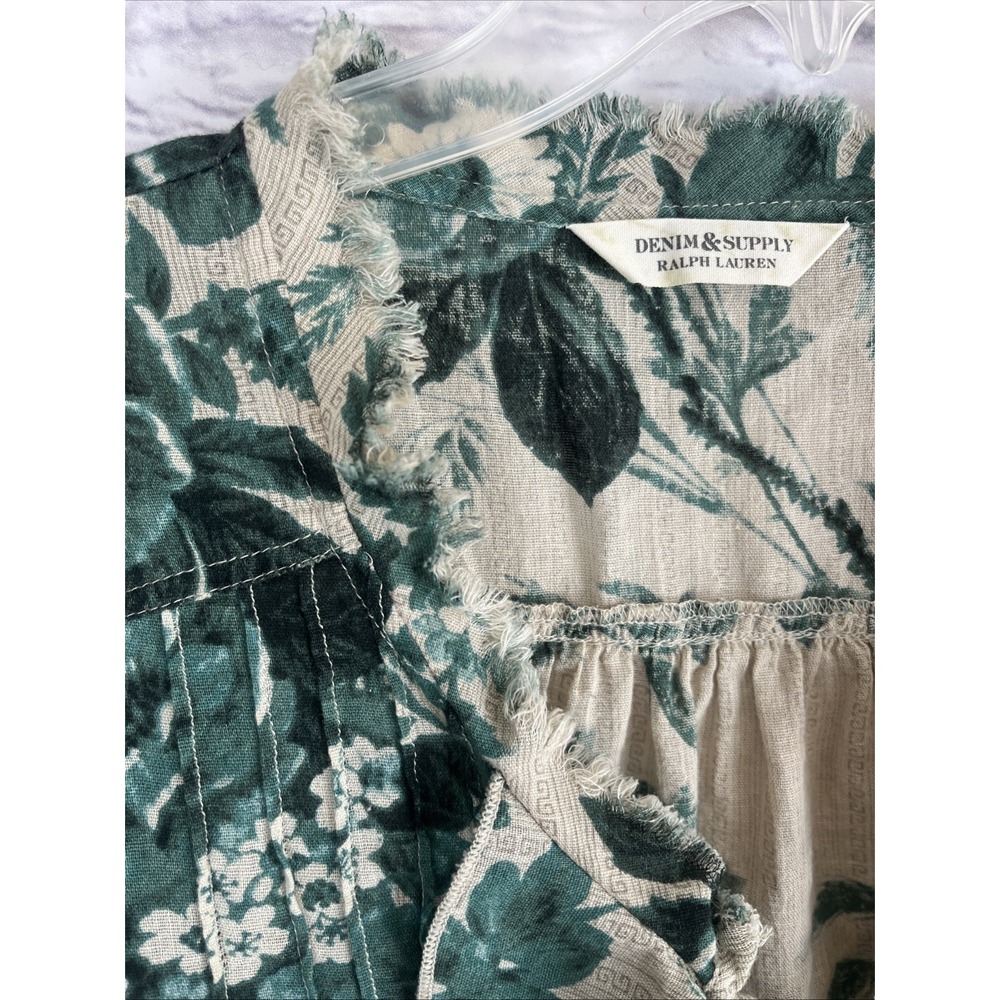 Denim & Supply Ralph Lauren Boho Peasant Lightweight Floral Ruffle Tie Top Med - Picture 3 of 9